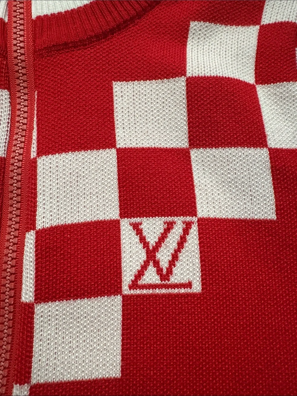 Red & White Checker Zip-Up Sweater Jacket